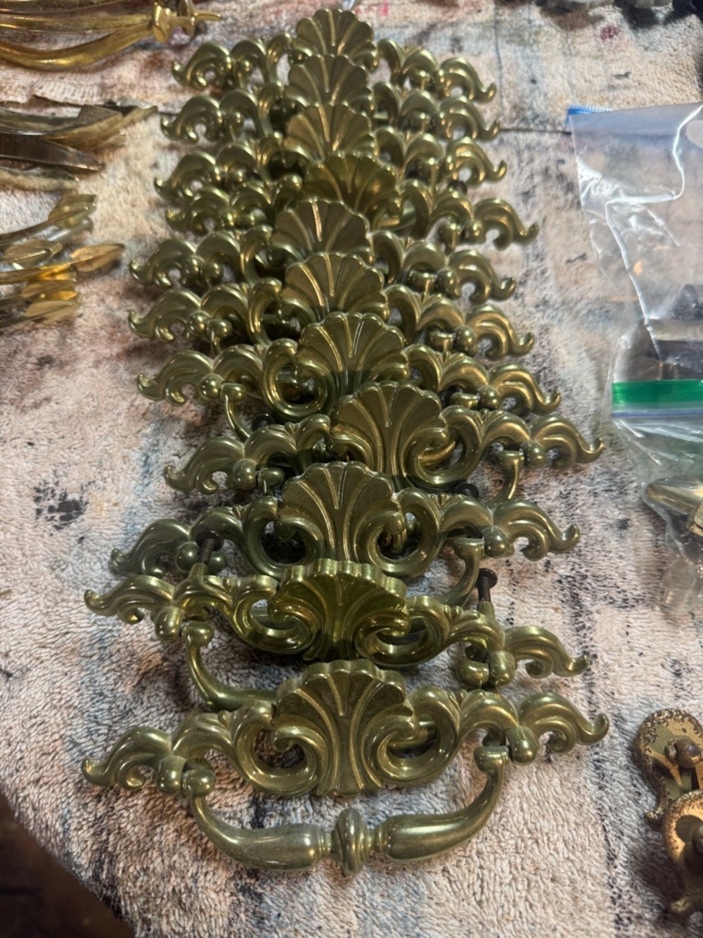 Ornate Brass Tone Drawer Pulls - Set of 11 Matching Handles